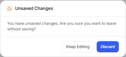 Confirmation shown before leaving the unsaved patient creation draft.